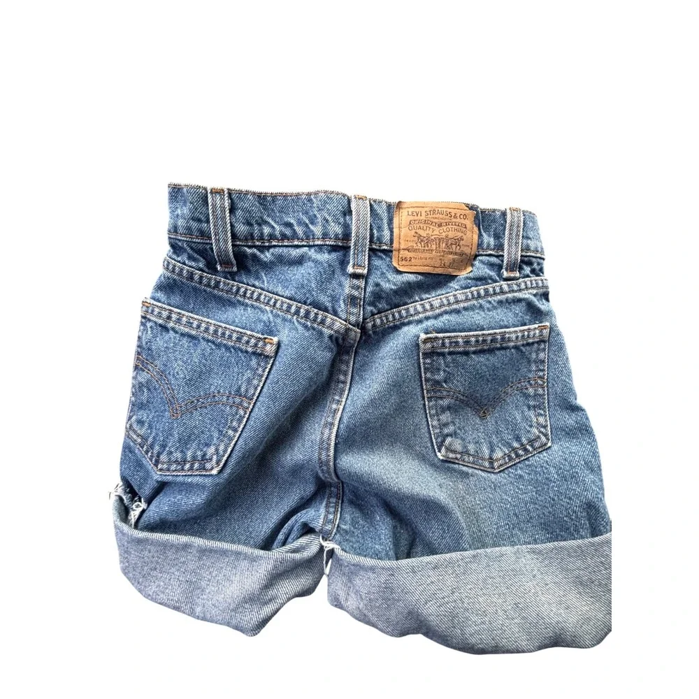 Levis 562 Loose Fit Blue Denim Shorts Kids Size 14 Vintage Made in USA Cut Off